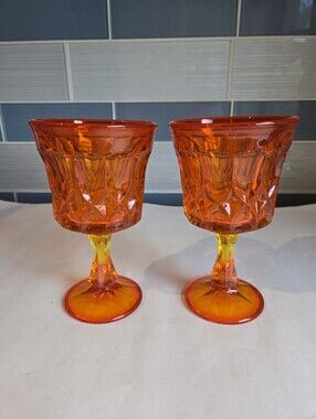 Noritake Perspective Tangerine Amberina Vintage   Glass Goblets (2)